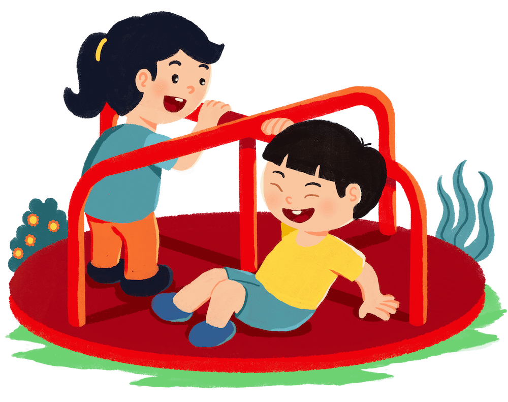 Kids Playing in a Merry Go Round